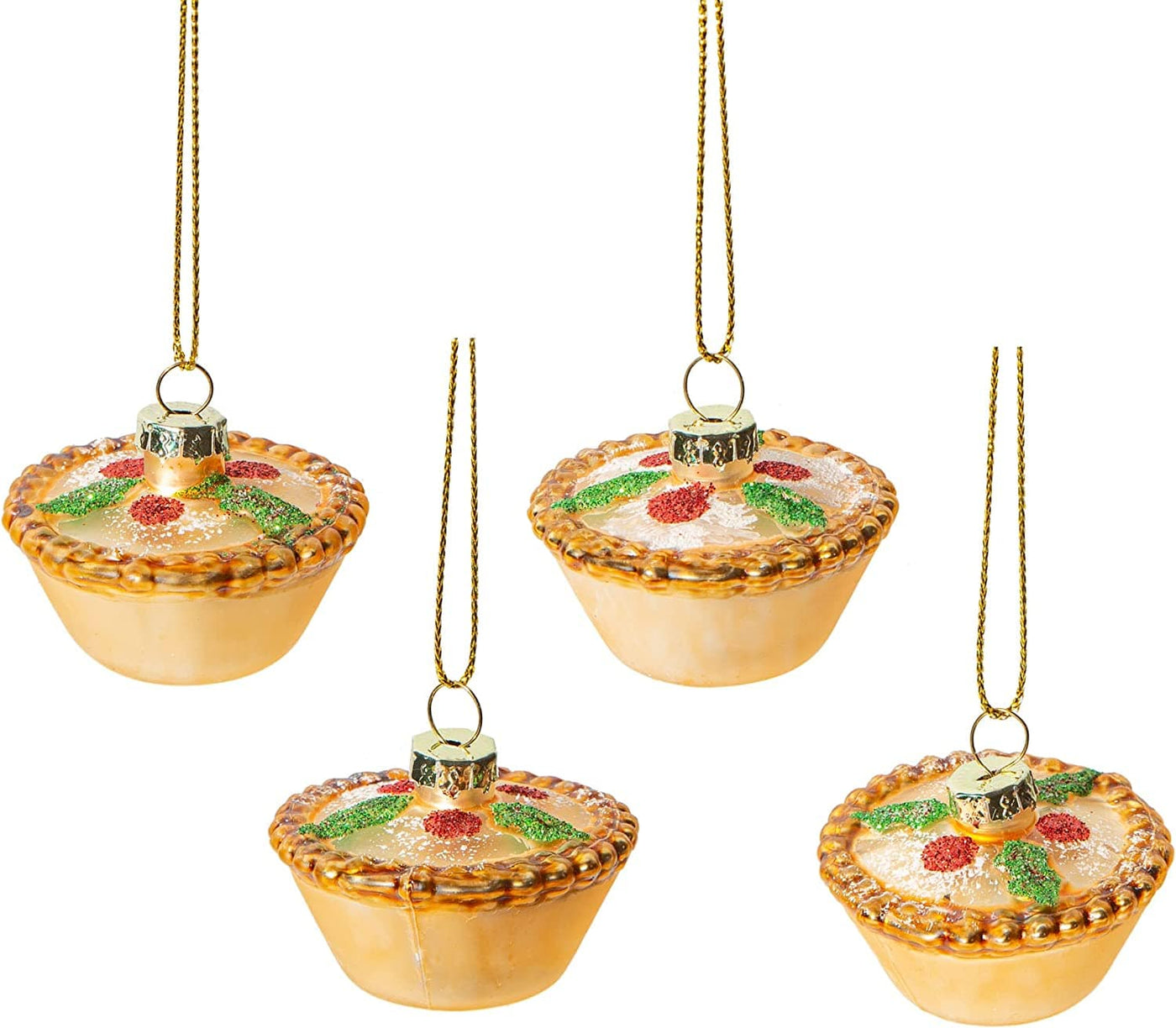 Sass & Belle Christmas Christmas Decorations Set of Four Glass Mince Pie Christmas Tree Decorations