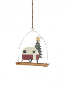Shoeless Joe Wall Decorations Festive Caravan and Decorated Tree on a Piece of Driftwood