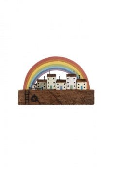 Shoeless Joe Wall Signs & Plaques Seaside Town with Rainbow Design Driftwood Ornament