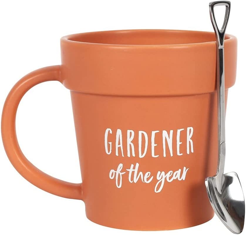 Something Different Home accessories Gardener of the Year Terracotta Mug with Spade Spoon