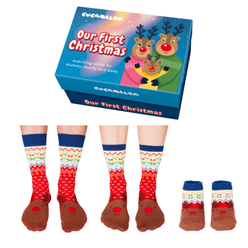 United Odd Socks Socks Cucamelon Our First Christmas - Mummy, Daddy & Baby
