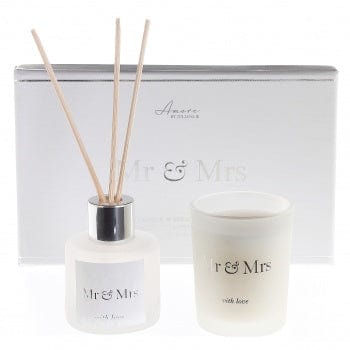 Widdop Gifts Candles & Diffusers Mr and Mrs Wedding Candle and Reed Diffuser Gift Set