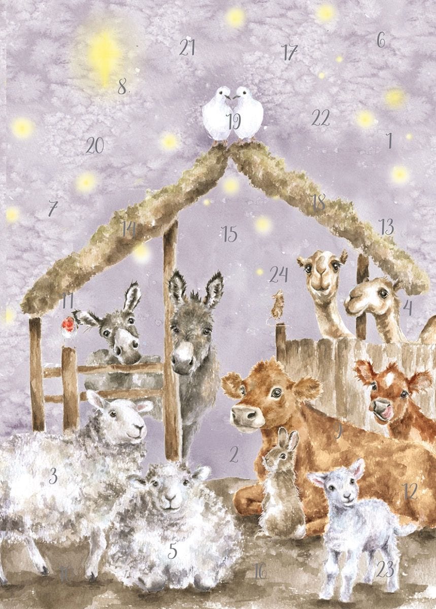 Wrendale Designs Advent card Away in a Manger Large Christmas Advent Calendar Card