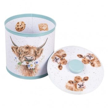 Wrendale Designs Storage Tins Illustrated Country Highland Cow with Teal Detail Biscuit Barrel