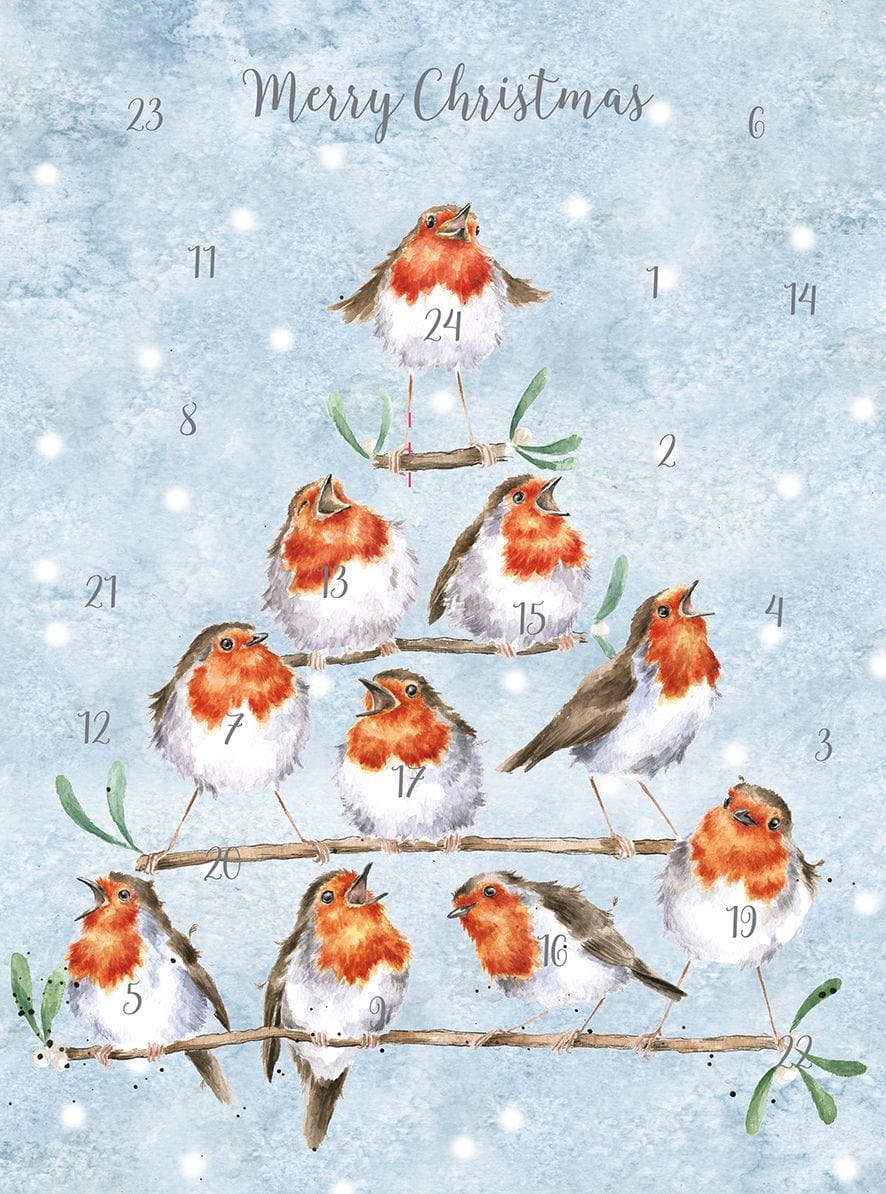 Wrendale Designs Advent card Rocking Robins Large Christmas Advent Calendar Card
