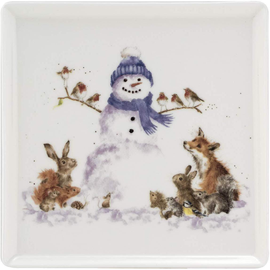 Wrendale Designs Plates, Christmas Decorations Square Ceramic Plate with Snowman Design